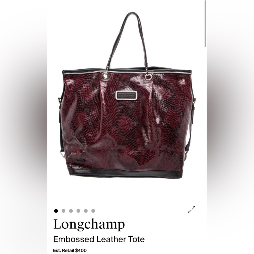 *RARE* AUTHENTIC LONGCHAMP Burgundy Embossed Leather Tote - NEW $400USD/$550CDN - Picture 3 of 16